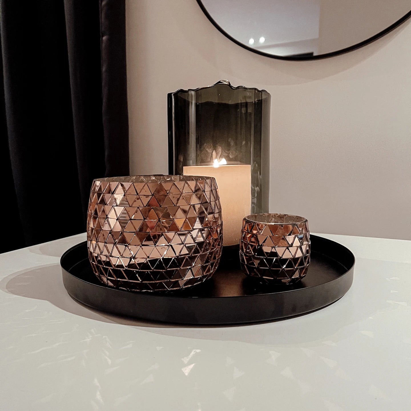 Theelichthouder driehoek rosé S