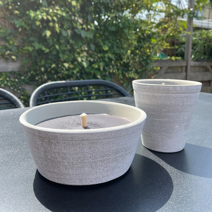 Terracotta pot white outdoor candle S