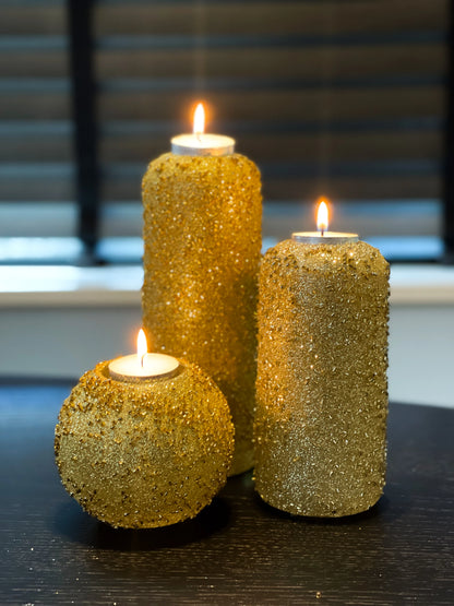 Sparkly candle gold - set of 3